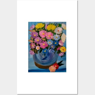 A lovely boutique of flowers in a blue vase . Posters and Art